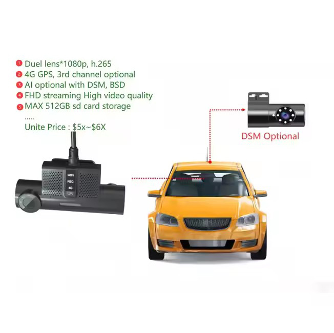 Dual Camera 4g Dashcam MDVR Richmor BK6MZ 2CH 1080P Dash Cam Wireless DVR CCTV System with Wifi 4g Gps Reversing Camera Dashcam